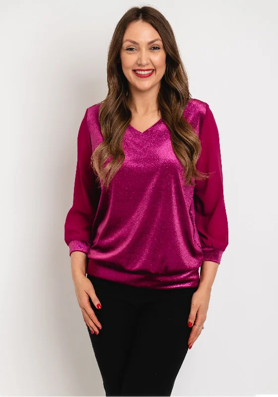 Leon Collection V-Neck Shimmer Blouse, Pink Collared Satin Blouse