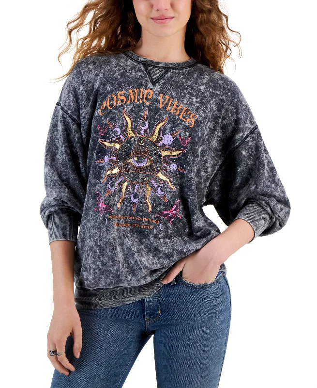 Juniors' Cosmic Vibes Crewneck Sweatshirt Hoodie with Hood Adjustable Protection