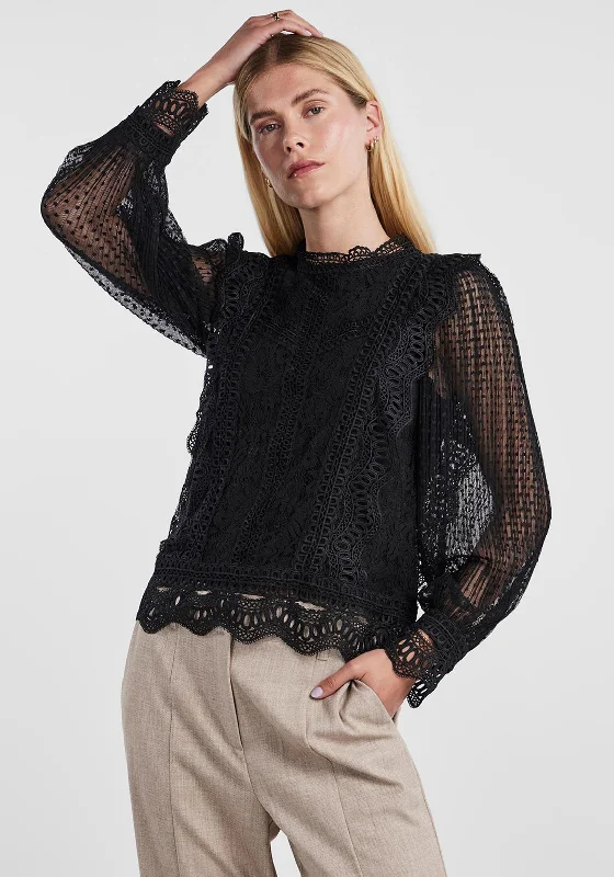 Y.A.S Sophia Lace Blouse, Black Feminine Puff Blouse