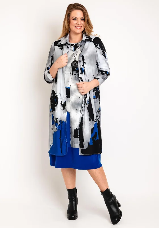 Ora Abstract Print Longline Blouse, Grey Lightweight Linen Blouse