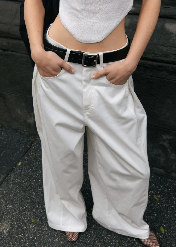 Maison Pants - White Stylish Paperbag Waist Pants