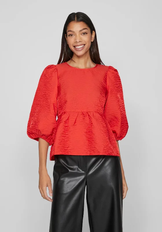 Vila Belle Balloon Sleeve Blouse, Medium Red Business Casual Blouse