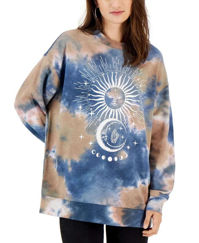 Juniors' Tie-Dyed Celestial Graphic Sweatshirt Hoodie with Hidden Zipper Minimalist Clean Juniors' Tie-Dyed Celestial Graphic Sweatshirt Hoodie with Hidden Zipper Minimalist Clean
