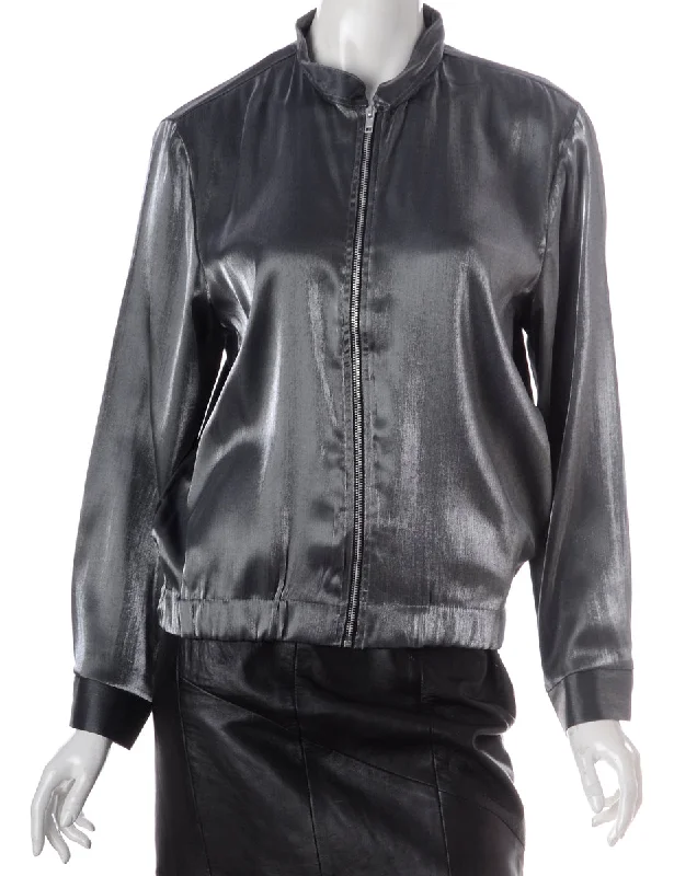 Label Silver Blouse Bomber Silky Draped Blouse