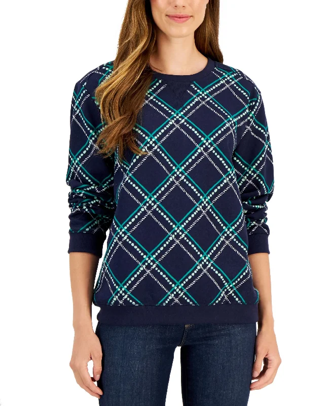 Petite Plaid Monterey Crewneck Fleece Sweatshirt Hoodie with Metallic Shiny Futuristic Petite Plaid Monterey Crewneck Fleece Sweatshirt Hoodie with Metallic Shiny Futuristic