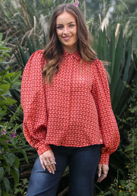 Rant & Rave Caprice Balloon Sleeve Blouse, Coral Smart Business Blouse