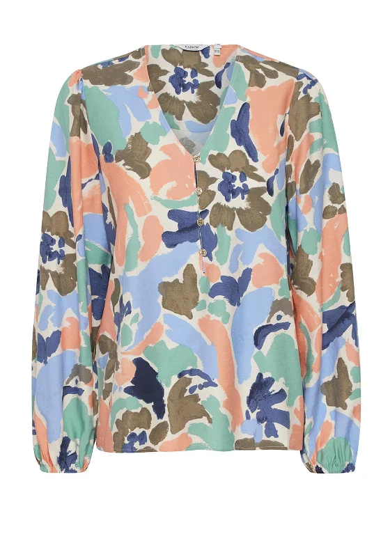B.Young Hamma V-Neck Print Blouse, Crème De Menthe Mix Casual Button Blouse