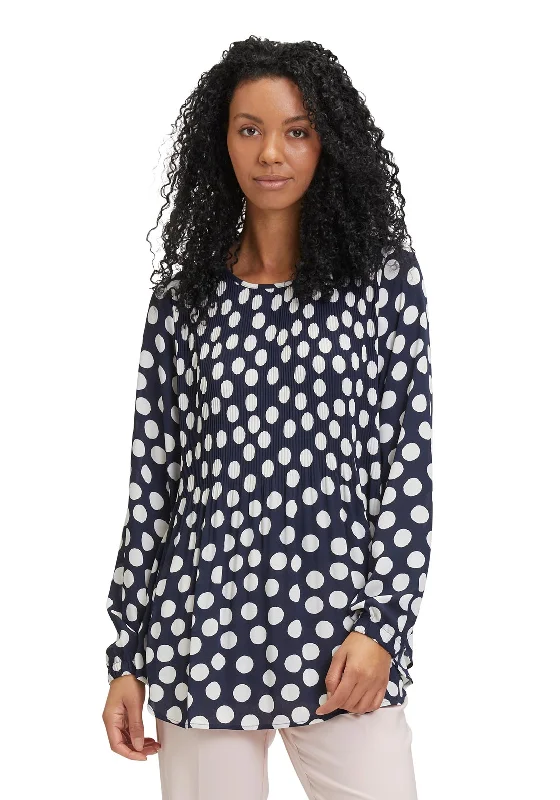 Betty Barclay Polka Dot Plisse Blouse, Navy & White Classic Minimalist Blouse