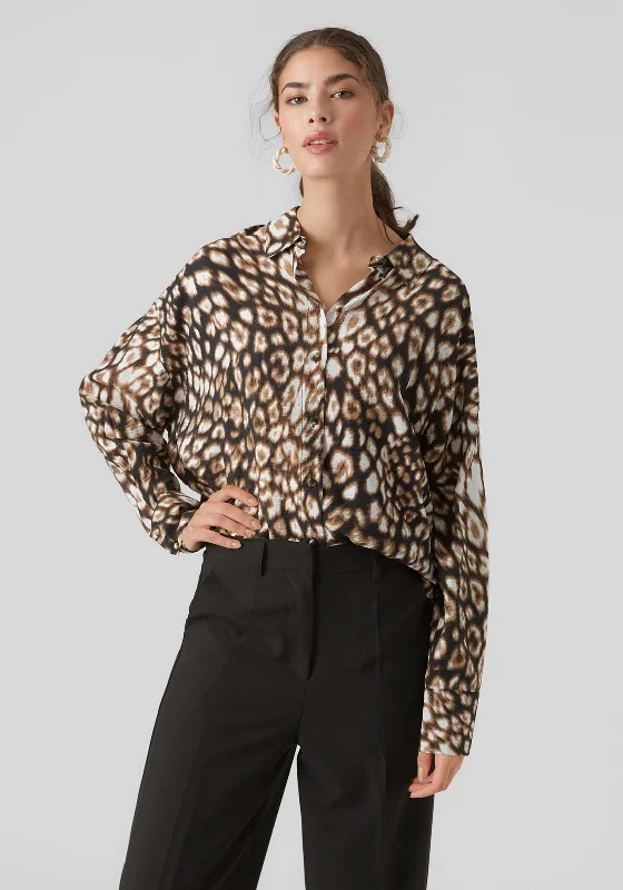 Vero Moda Josie Blurred Leopard Print Blouse, Black Office-Ready Blouse