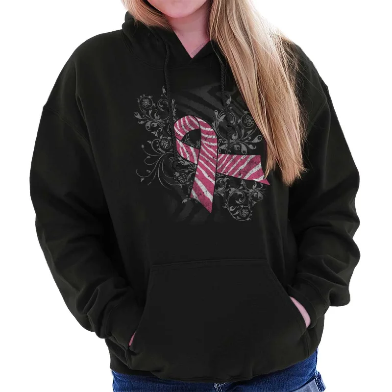 Pink And White Ribbon Hoodie Hoodie with Zipper Versatile Modern