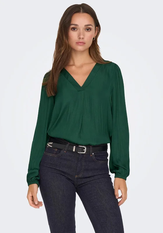JDY Appa V-Neck Blouse, Scarab Green Sweetheart Neck Blouse