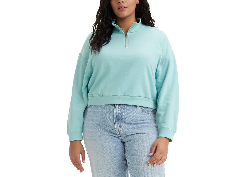 Trendy Plus Size Cosmo 1/4-Zip Long-Sleeve Sweatshirt Hoodie with Hem Elastic Stretchable Comfortable Trendy Plus Size Cosmo 1/4-Zip Long-Sleeve Sweatshirt Hoodie with Hem Elastic Stretchable Comfortable