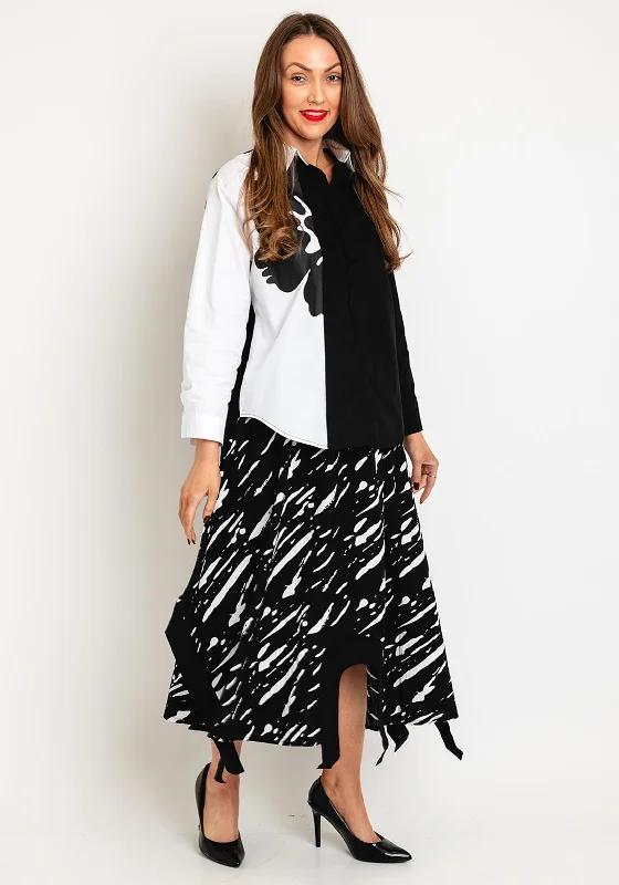 Serafina Collection One Size Monochrome Cotton Blouse, Black Boho Printed Blouse