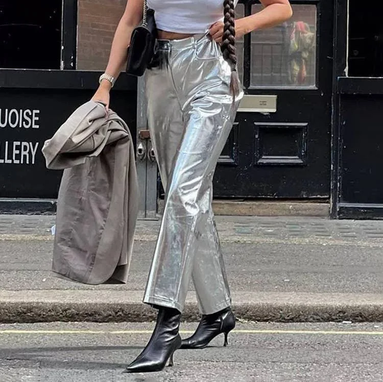 Charming Solid Color Silver Casual Pants CK10147J Cozy Fitted Pants