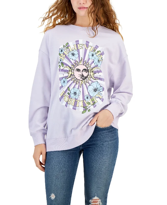 Juniors' Celestial Positivity Sweatshirt Hoodie with Frayed Bohemian Relaxed