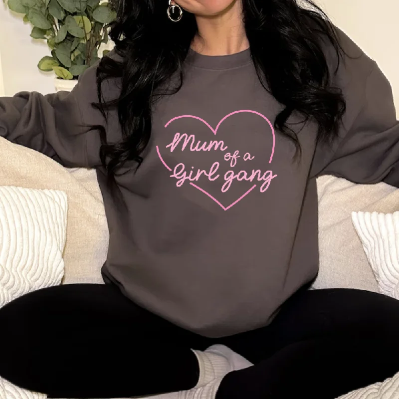 Mum Of A Girl Gang Women's Charcoal Sweatshirt Hoodie with Patch Decorative Personalized Mum Of A Girl Gang Women's Charcoal Sweatshirt Hoodie with Patch Decorative Personalized