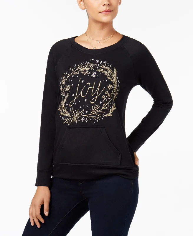 Style & Co Embroidered Sweatshirt Hoodie with Drop Shoulder Relaxed Streetwear