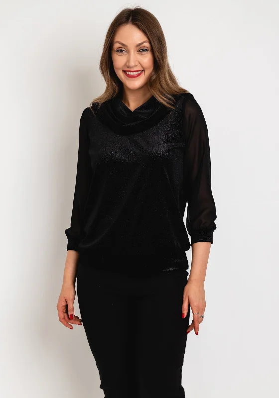 Leon Collection Cowl Neck Shimmer Blouse, Black Romantic Lace Blouse