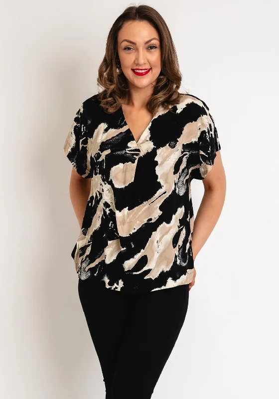 B.Young Josa V-Neck Marble Print Blouse, Birch Mix Satin Long Blouse