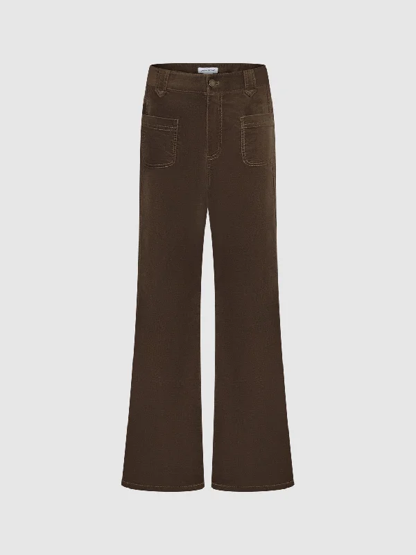 Patch Pocket Flare Pants Fashionable Sporty Pants