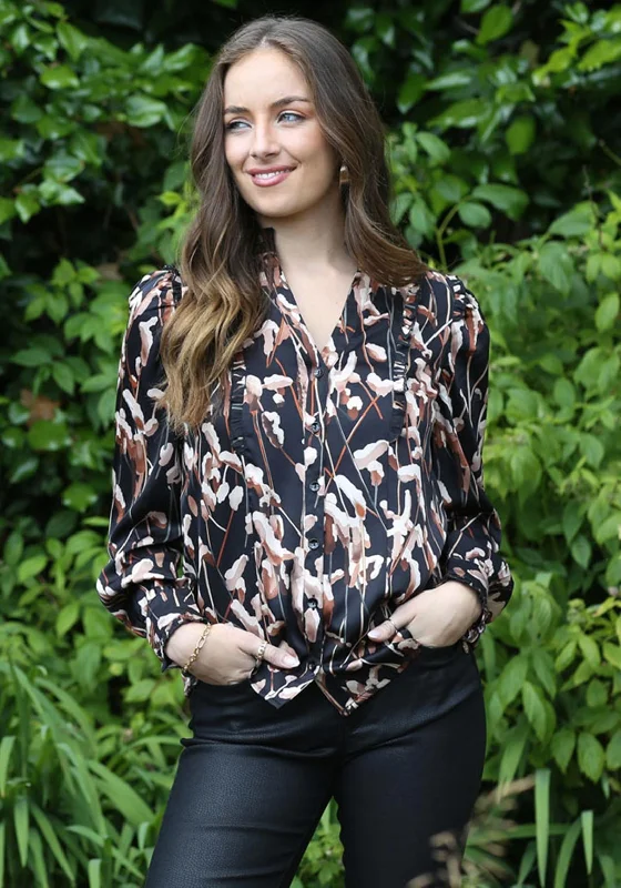 Rant & Rave Brina Frill Blouse, Black Office-Ready Blouse