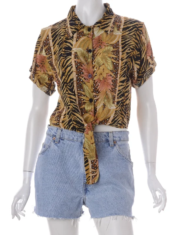 Label Peggy S/S Print tie Blouse Silky Tunic Blouse
