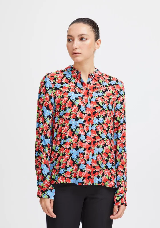 Ichi Rosalie Floral Print Blouse, Multi Flower Sweetheart Neck Blouse