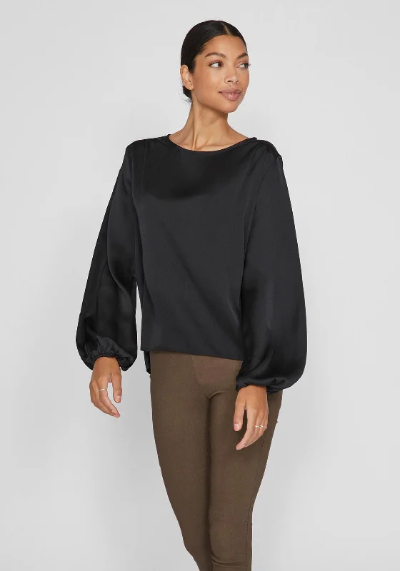 Vila Dorita Round Neck Blouse, Black Elegant Embroidery Blouse