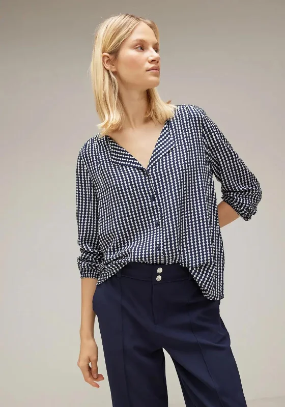 Street One Checkered Blouse, Deep Blue Embroidered Cotton Blouse