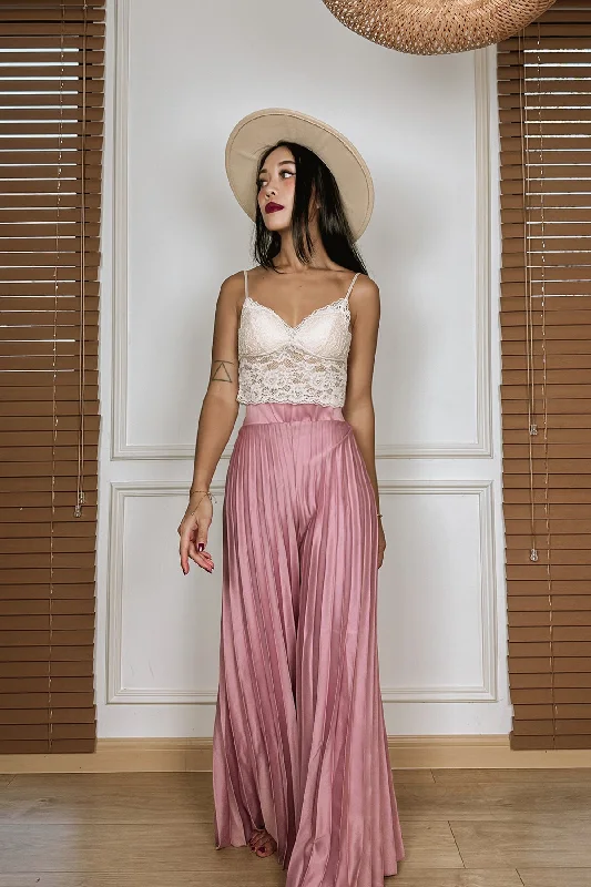 Iriena Pleated Satin Pants in Pink Cozy Maternity Pants