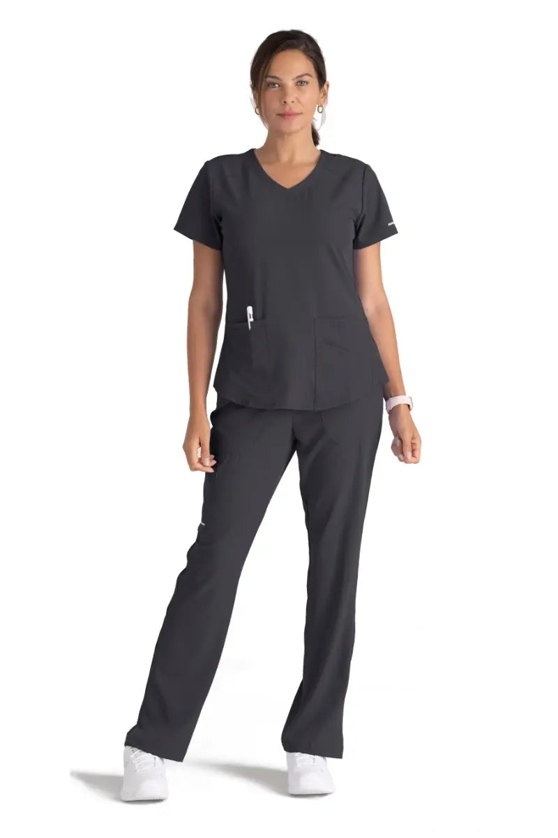 Skechers Women's Scrub Set Breeze Top & Petite Reliance Pant | Pewter Slim Fit Casual Pants Skechers Women's Scrub Set Breeze Top & Petite Reliance Pant | Pewter Slim Fit Casual Pants