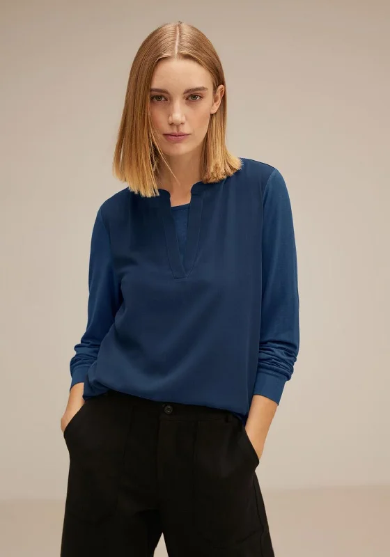 Street One Chiffon Long Sleeve Blouse, Atlantic Blue Feminine Puff Blouse