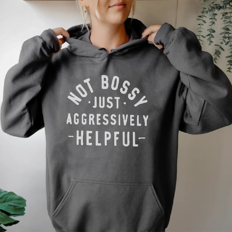 Not Bossy But Helpful Women's Hoodie Hoodie with Hem Applique Textured Unique