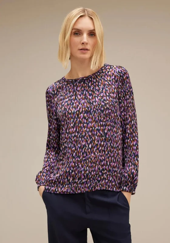 Street One Satin Look Print Blouse, Atlantic Blue Office Formal Blouse