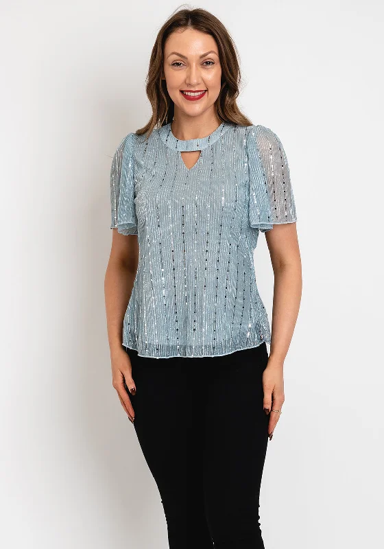 Rant & Rave Lin Metallic Sequin Blouse, Silver Versatile Layering Blouse