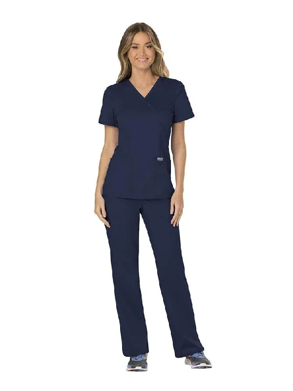 Revolution Women's Scrub Set Mock Wrap Top & Tall Pants | Navy Blue Cozy Full-Length Pants Revolution Women's Scrub Set Mock Wrap Top & Tall Pants | Navy Blue Cozy Full-Length Pants