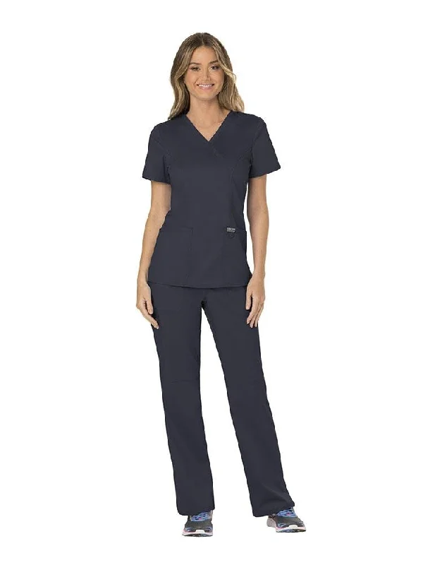 Revolution Women's Scrub Set Mock Wrap Top & Tall Pants | Pewter Stylish Casual Pants Revolution Women's Scrub Set Mock Wrap Top & Tall Pants | Pewter Stylish Casual Pants