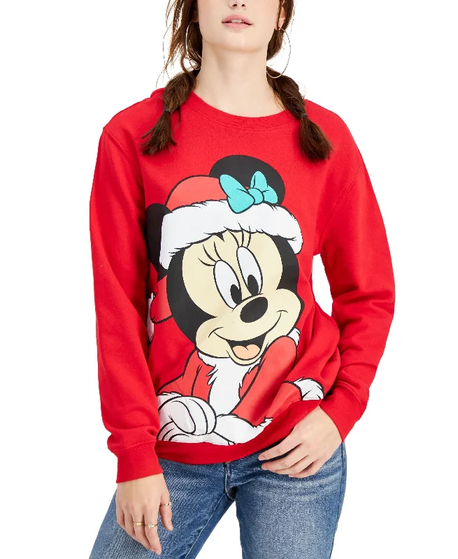 Juniors' Minnie Mouse Santa Hat Sweatshirt Hoodie with Distressed Vintage Worn