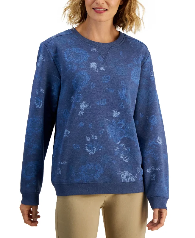 Karen Scott Petite Toile Garden Fleece Sweatshirt Hoodie with Hem Fringe Bohemian Relaxed Karen Scott Petite Toile Garden Fleece Sweatshirt Hoodie with Hem Fringe Bohemian Relaxed