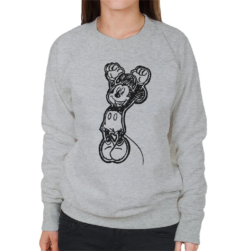 Disney Mickey Mouse Sketch Jump For Joy Women's Sweatshirt Hoodie with Frayed Bohemian Relaxed