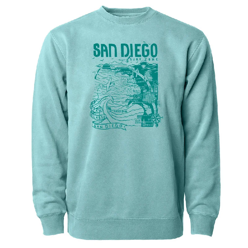 Sun Diego Women's SD Map Sweatshirt - Mint/Tonal Hoodie with Front Slit Layering Stylish Sun Diego Women's SD Map Sweatshirt - Mint/Tonal Hoodie with Front Slit Layering Stylish
