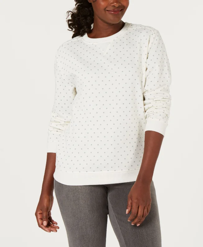 Karen Scott Dot Print Sweatshirt Hoodie with Elastic Cuffs Stretchable Comfortable
