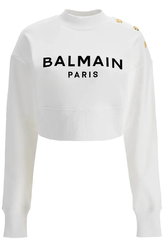 Cropped Sweatshirt With Buttons - White Hoodie with Belted Waist Structured Tailored Cropped Sweatshirt With Buttons - White Hoodie with Belted Waist Structured Tailored