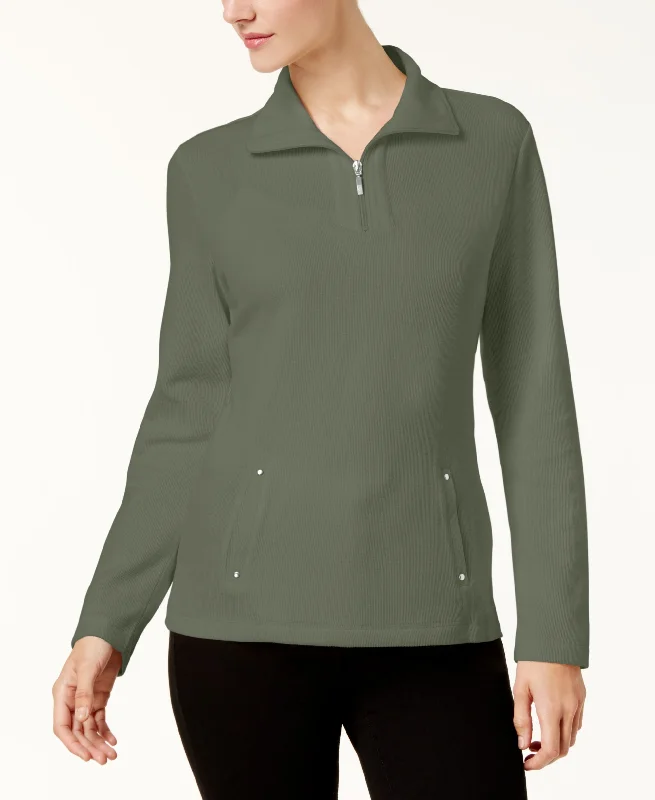 Karen Scott Half Zip Sweatshirt Hoodie with Ribbed Neckline Snug Warm