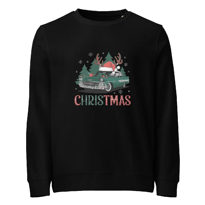 Retro Christmas Ride Graphics Women Organic Sweatshirt Hoodie with Exposed Zipper Edgy Industrial Retro Christmas Ride Graphics Women Organic Sweatshirt Hoodie with Exposed Zipper Edgy Industrial