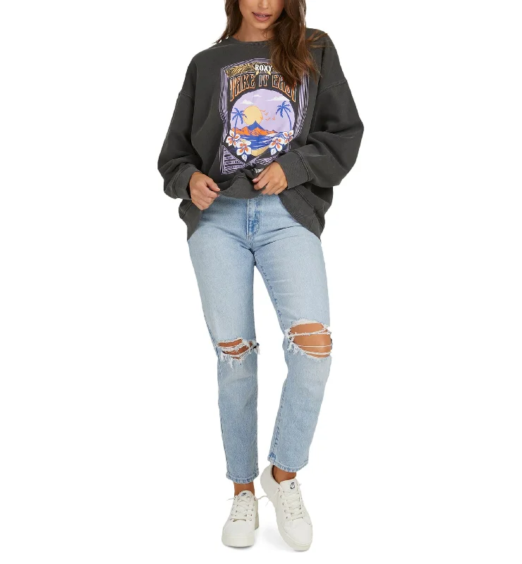 Juniors' Into The Night Graphic Crewneck Sweatshirt Hoodie with Hem Lace Feminine Delicate Juniors' Into The Night Graphic Crewneck Sweatshirt Hoodie with Hem Lace Feminine Delicate