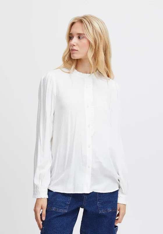 Ichi Gemano Frill Trim Blouse, Cloud Dancer Double-Layered Blouse