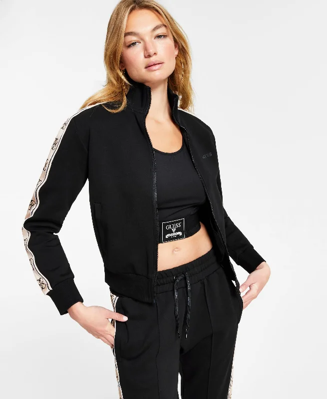 Guess Britney Logo Tape Sweatshirt Hoodie with Cropped Fit Short Trendy