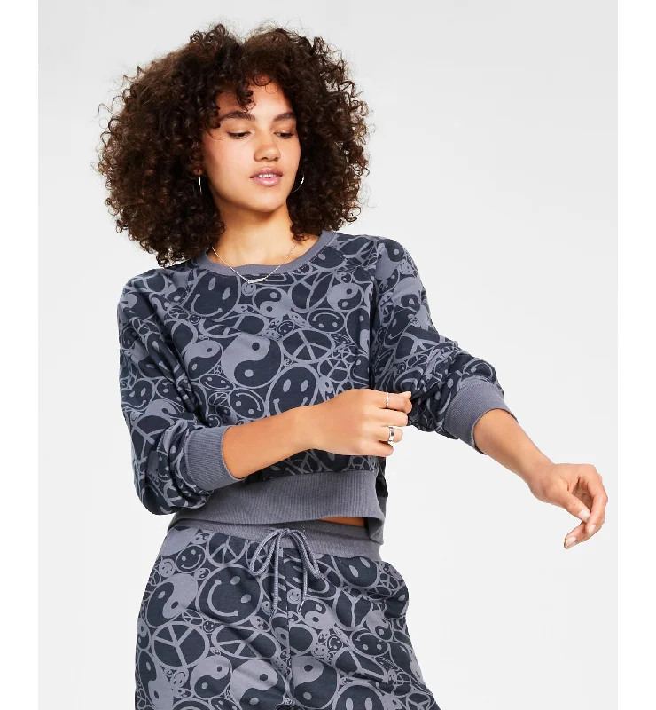 Juniors' Smiley Yin Yang Sweatshirt Hoodie with Hem Applique Textured Unique