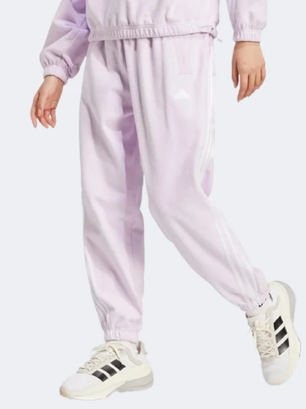 Adidas Future Icons 3 Stripes Women Sportswear Pant Ice Lavender Comfy Zip-Up Pants